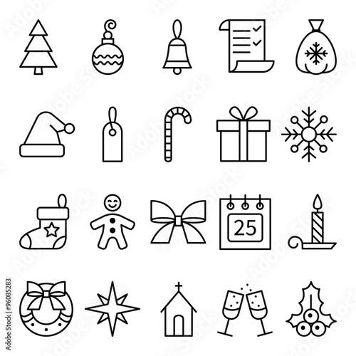 Set of linear icons Christmas and New Year/Set of vector icons of black linear Christmas and New Year on a white background