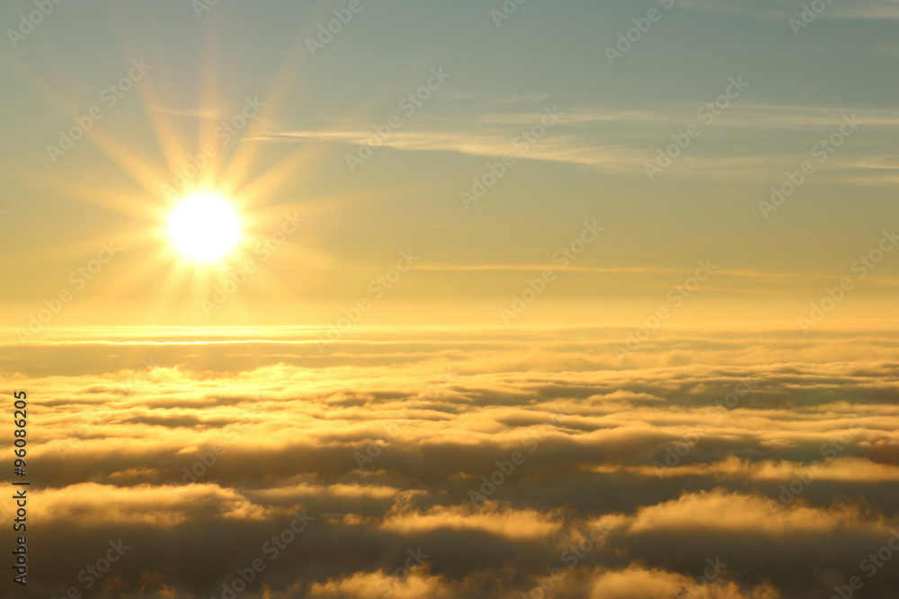 Fototapeta premium Beautiful winter landscape with sunrise