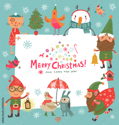 Christmas background with cute elves
