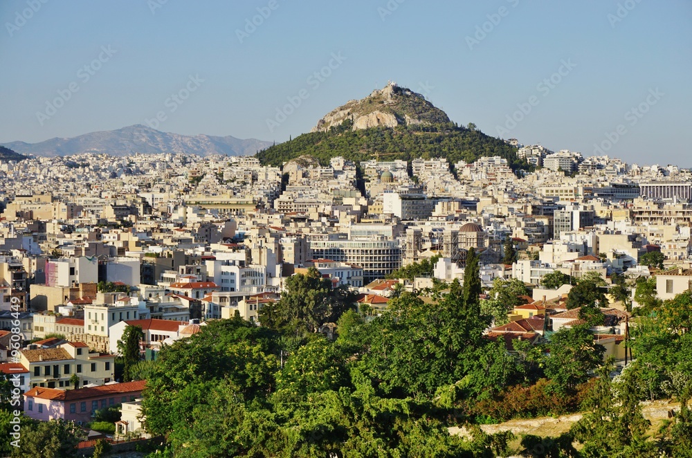 View of central downtown Athens as seen from the ancient Greek Acropolis