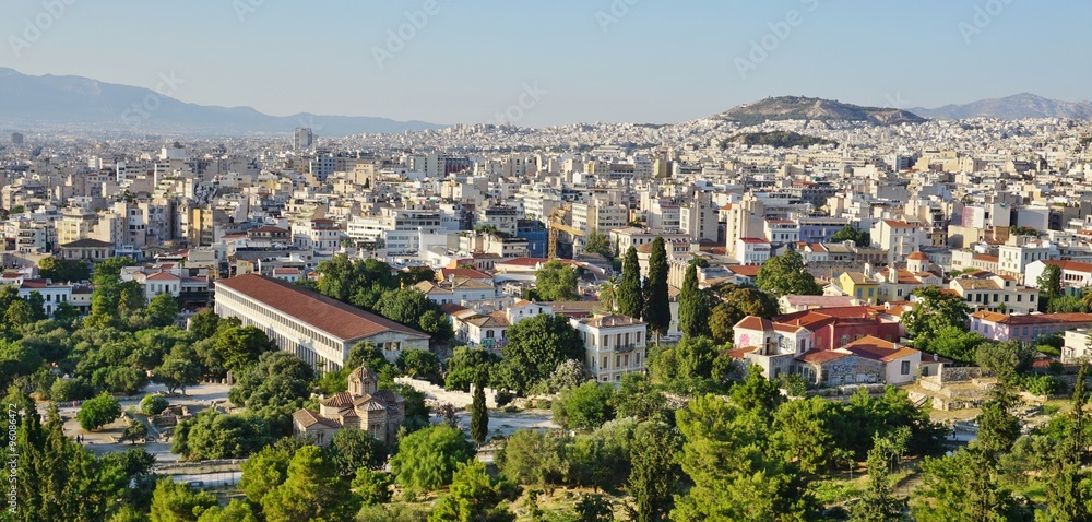 View of central downtown Athens as seen from the ancient Greek Acropolis