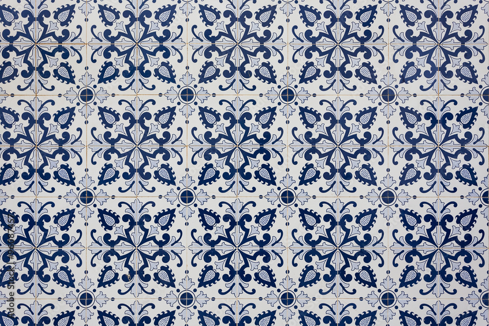 Ancient traditional Portuguese tiles. Of blue color.