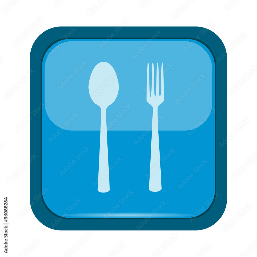 Spoon and fork on a blue button Spoon and fork on a blue button