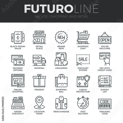 Shopping and Retail Futuro Line Icons Set