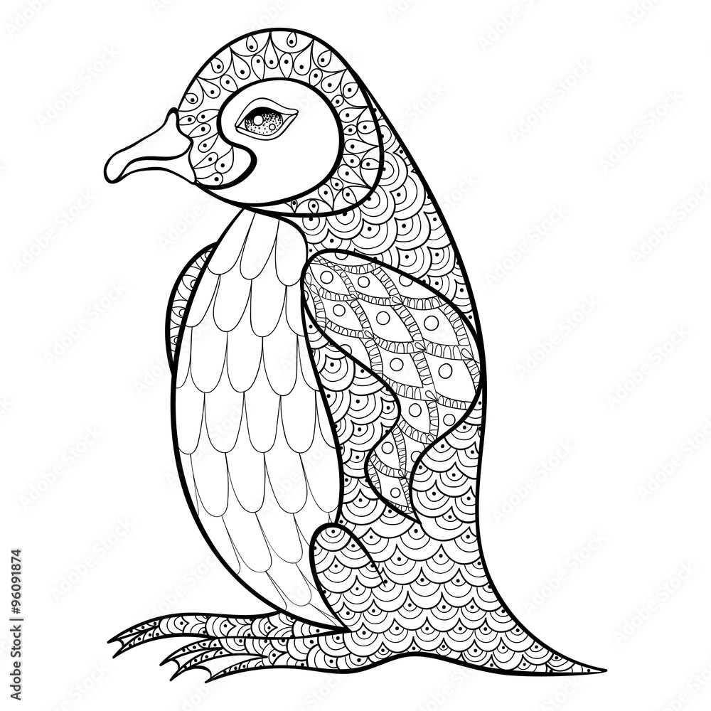 Obraz premium Coloring pages with King Penguin, zentangle illustartion for adu