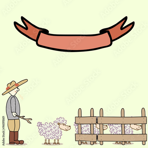 Shepherd driving the sheep into the paddock