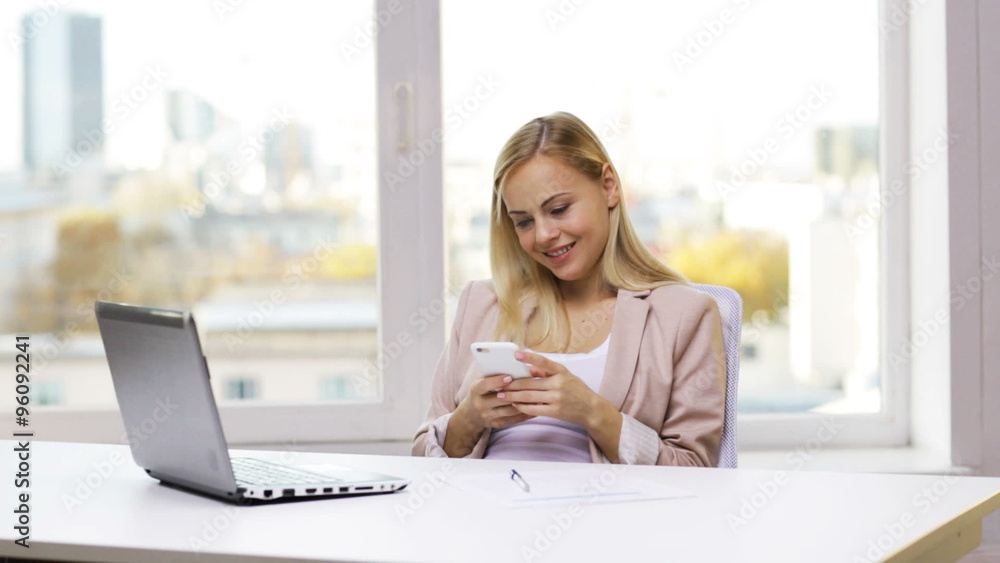 smiling businesswoman or student with smartphone smiling businesswoman or student with smartphone