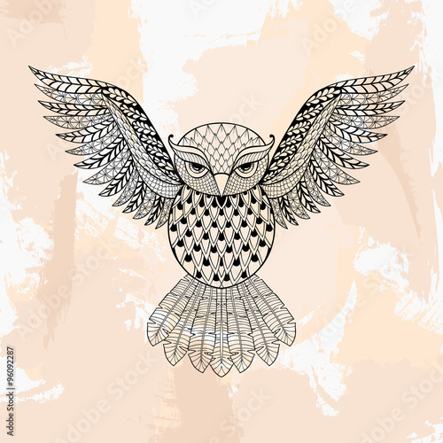 Zentangle vector Owl, tattoo in hipster style. Ornamental tribal