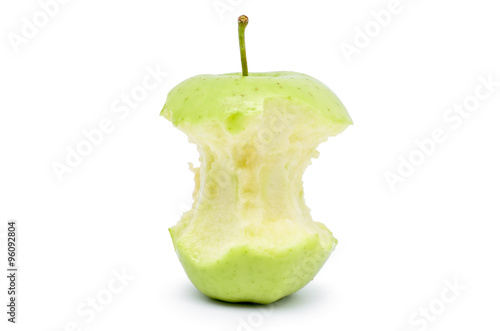 Bitten green apple isolated on a white background