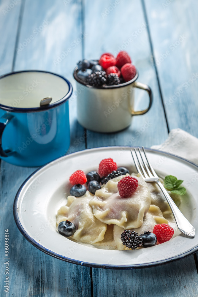 Homemade dumplings with fresh fruits Homemade dumplings with fresh fruits