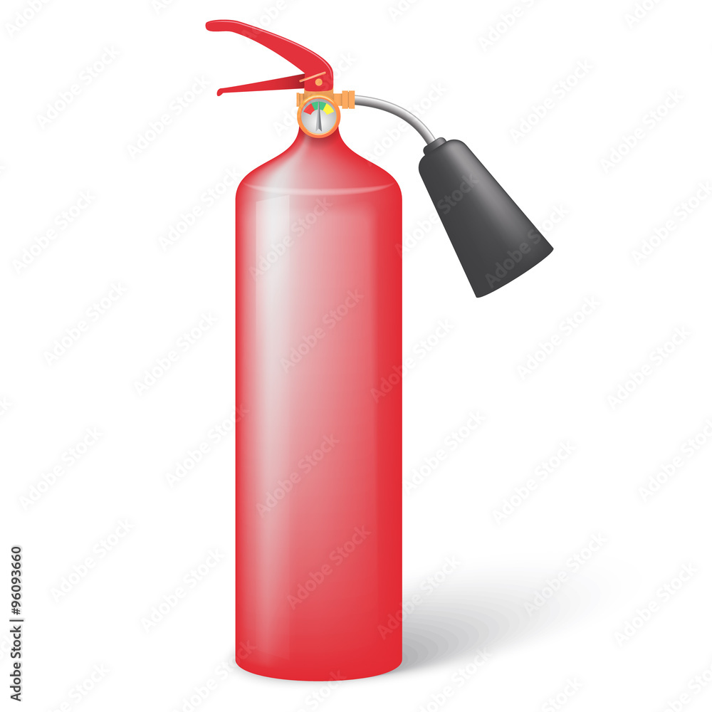 vector illustration of red fire extinguisher. Isolated on white