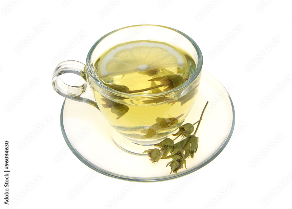 Herbal tea, sage leaves and lemon slice isolated on white background
Herbal tea, sage leaves and lemon slice isolated on white background