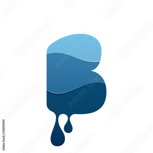 B letter logo with blue water and drops.