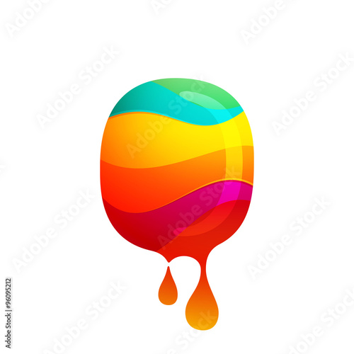 O letter logo with juice splash, waves and drops.