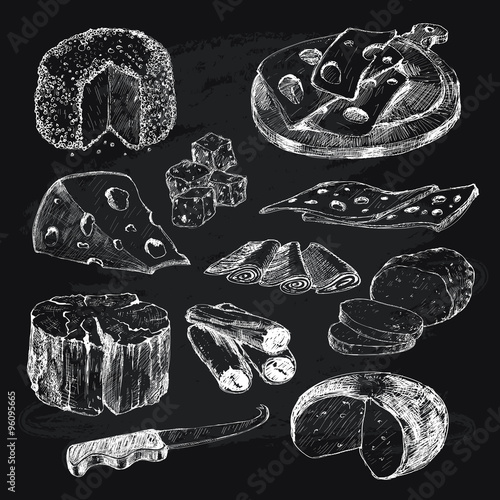 Cheese. Collection of graphic illustrations