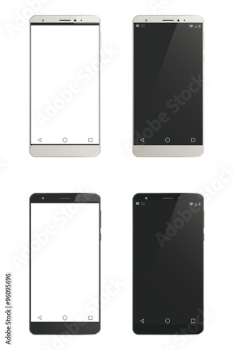 Four vector cell phones with on background.