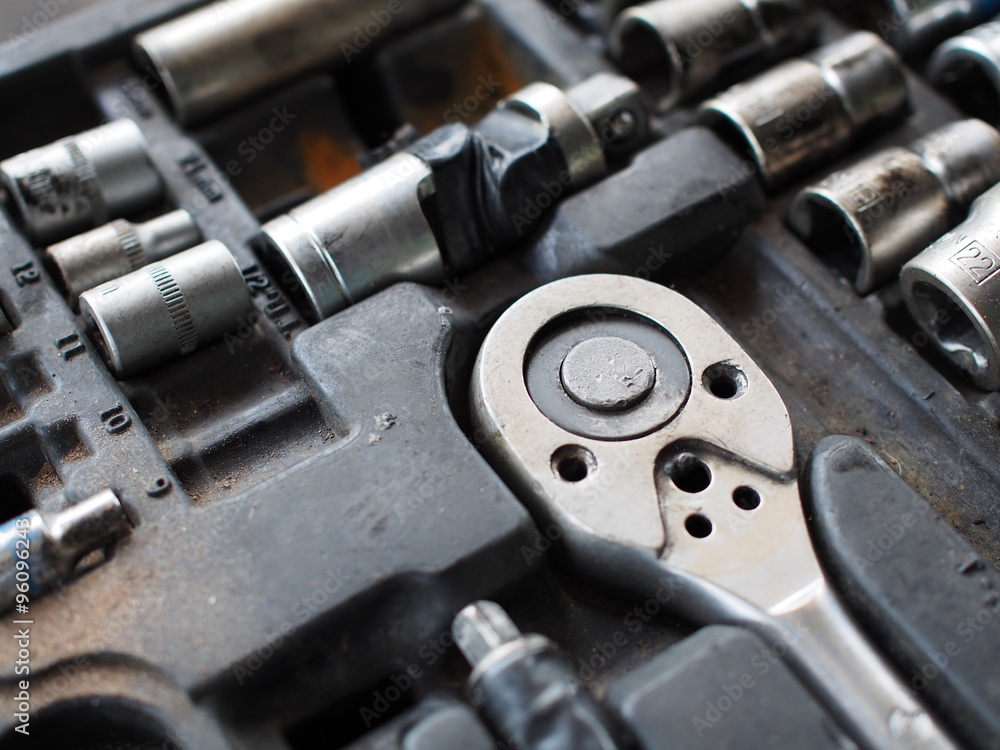 car engine with tools