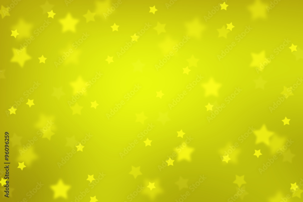 Magical blurry star shape abstract Christmas and New Year Holidays copy space on golden background. Lovely yellow gold colored Xmas greeting card illustration background.