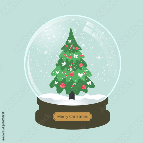christmas snow globe with fir-tree