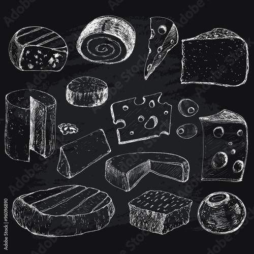Cheese. Collection of graphic illustrations