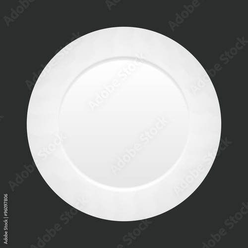 Vector white empty plate on dark background. top view