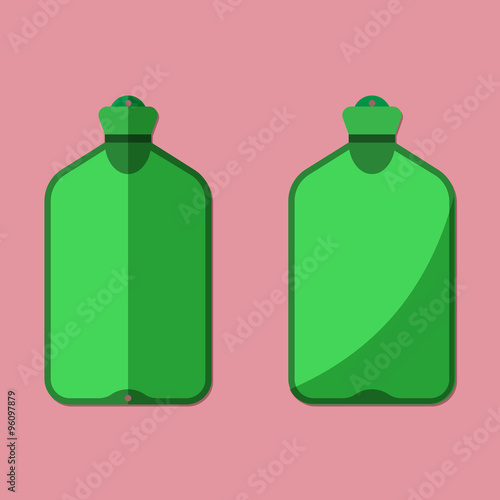 Vector flat illustration of green hot water bottle