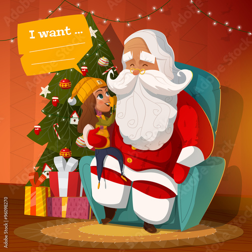 Santa Claus with little kid on the arm-chair