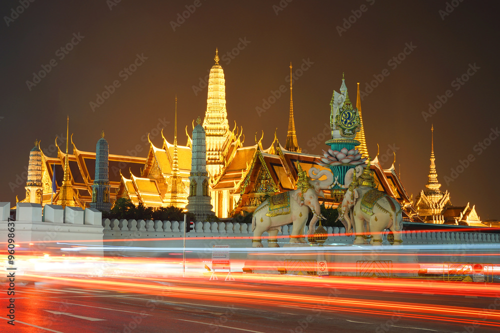 grand palace in night cityscape of thailand