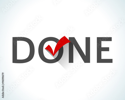 Word done isolated on white background with check mark