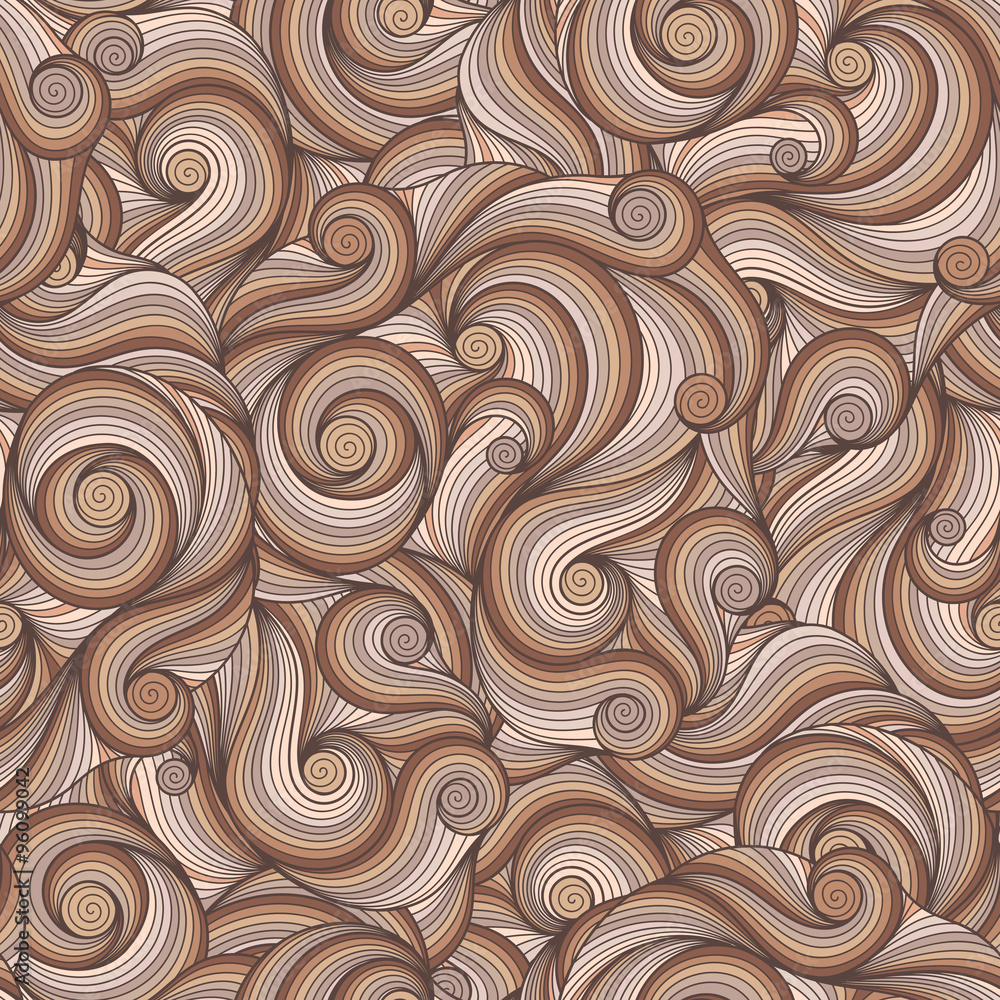 Seamless brown abstract hand-drawn pattern, waves background. Seamless brown abstract hand-drawn pattern, waves background.