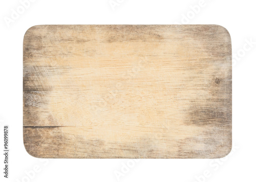 wooden chopping board with scratched surface on isolated background with clipping path