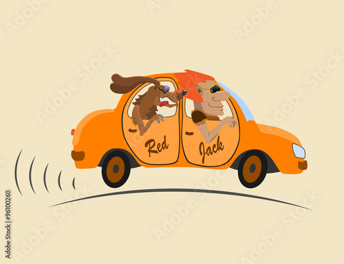 Auburn man in an orange car and the dog go ahead
