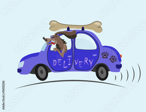 merry dog on blue cars delivered to customers tasty bone
