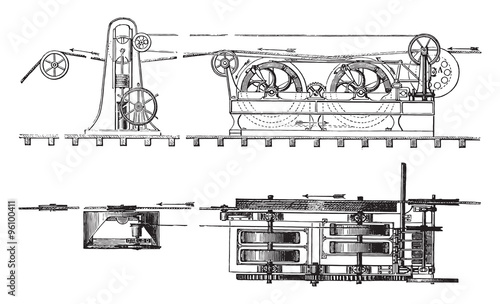 Elevation and unwinding unit plan, vintage engraving.