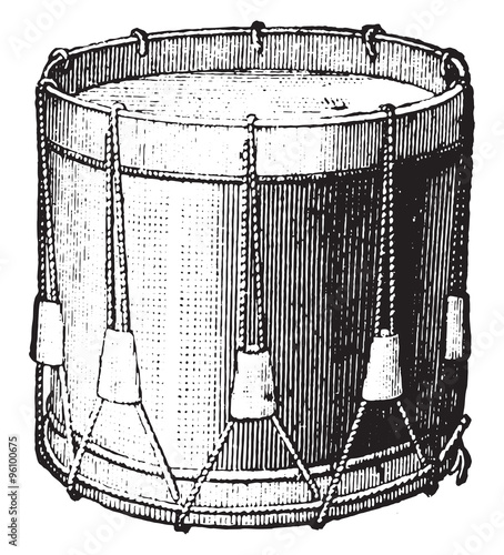 Snare drum strings, vintage engraving.