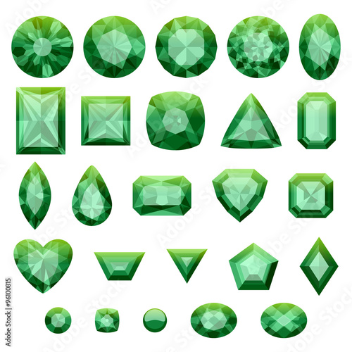 Set of realistic green jewels. Green emeralds. photo