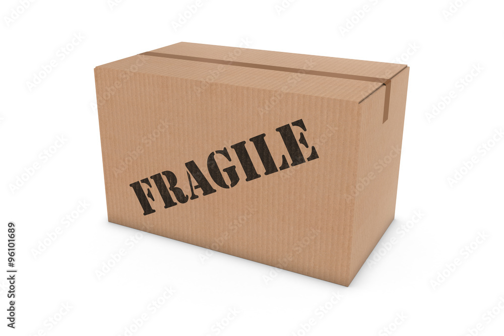 FRAGILE Stenciled Cardboard Box Isolated on White Background FRAGILE Stenciled Cardboard Box Isolated on White Background