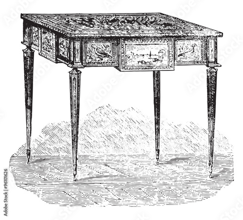Work table, Louis XVI style (Louvre), vintage engraving.