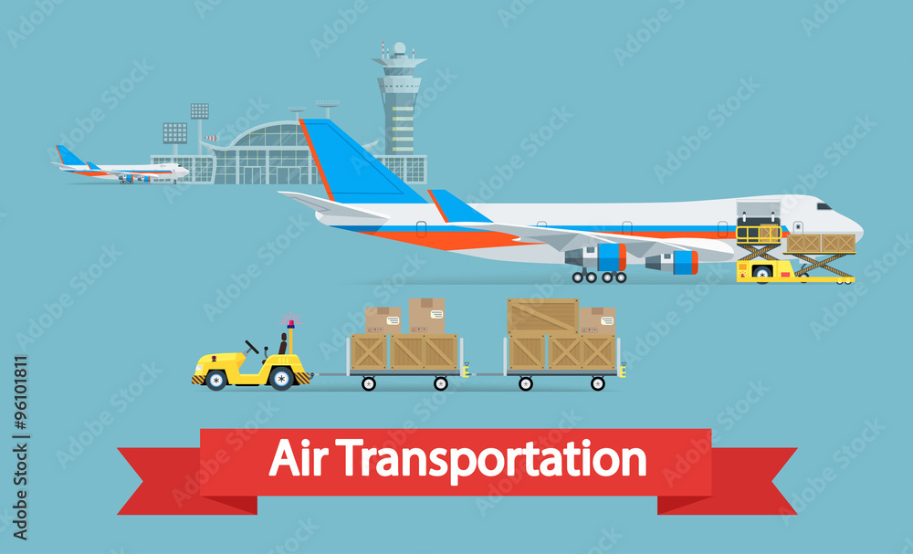 Air cargo transportation concept. Flat style illustration.