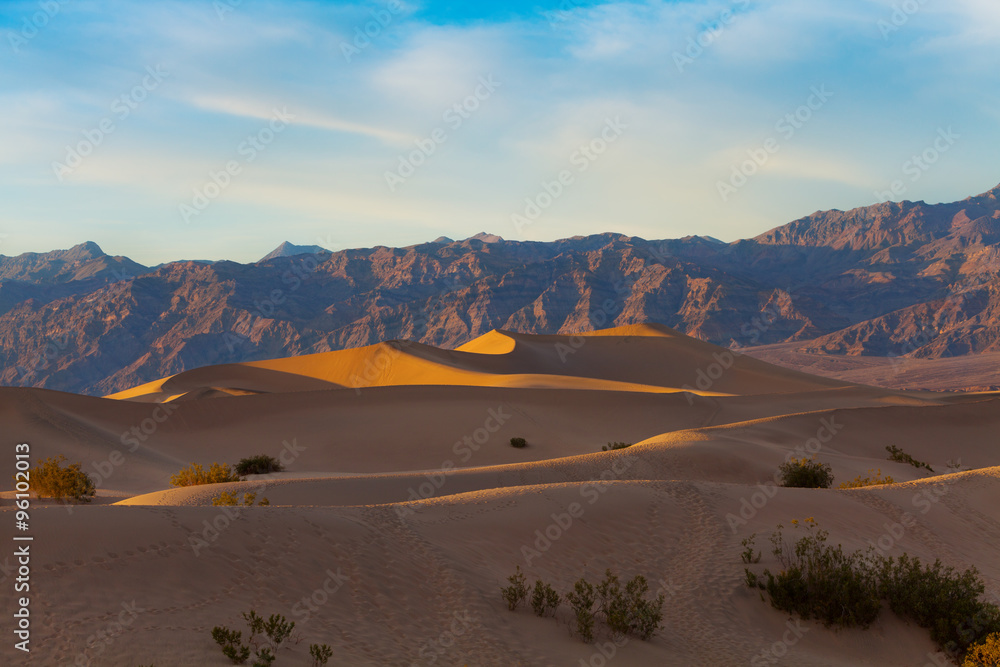 Beautiful sand dunes in Death Valley sunset light