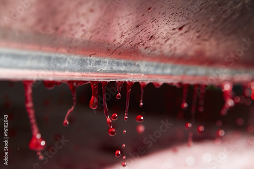 Fresh grape juice dripping from roller at grape press