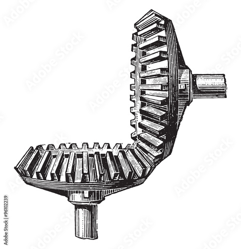 Obraz na plátne Bevel gears for angle wheels, vintage engraving.