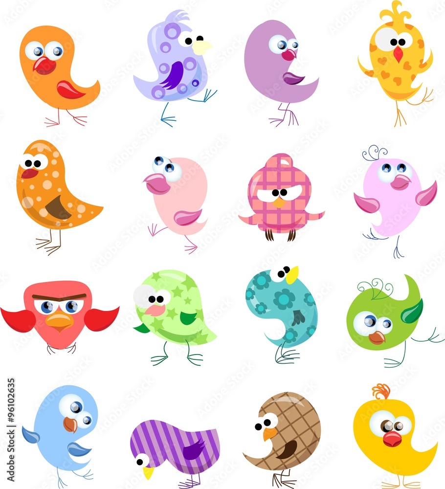 Obraz premium Set of cute birds in vector