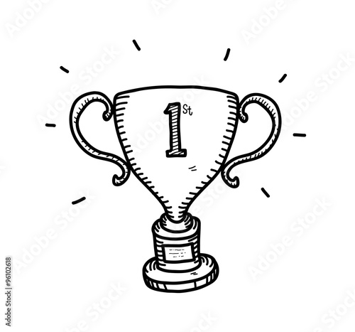 Gold Trophy Doodle, a hand drawn vector doodle illustration of a gold trophy for the first position winner.