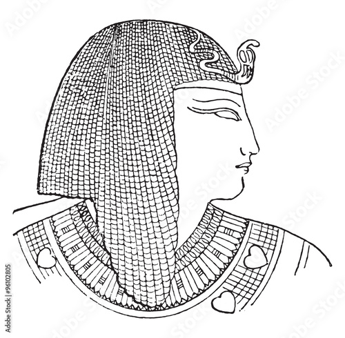 Egyptian headdress, vintage engraving.