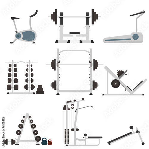 The most popular exercise machines in a flat style. vector illustration.