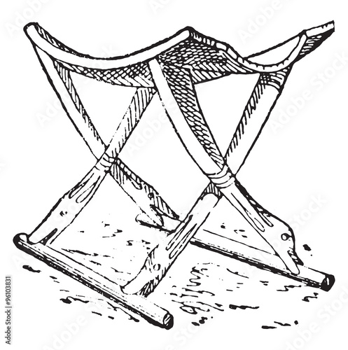 Folding stool, vintage engraving.