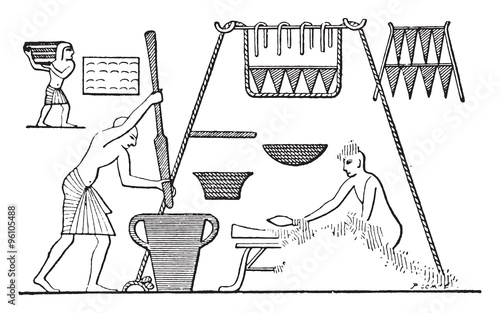 An Egyptian kitchen with pantry, vintage engraving.