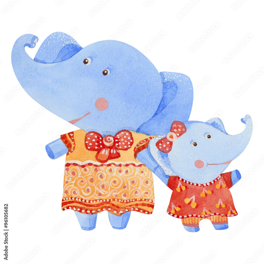 Fototapeta premium Watercolor illustration of elephants family