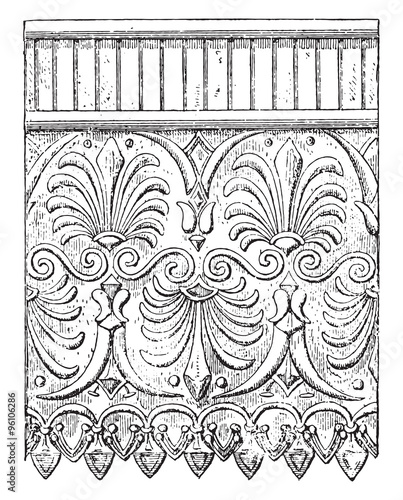 Terracotta ornaments, vintage engraving.